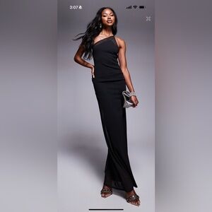 ASOS Design Black One-Shoulder Mesh Panel Maxi Dress